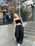  CLÉLIE Quần dài ống rộng vải dù rút dây W PANT 