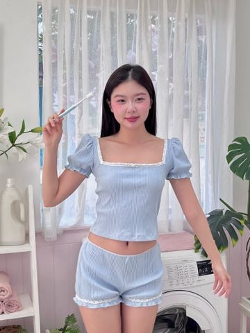  CLÉLIE Set áo ngủ phối ren nơ và quần ngắn chất thun MASHA SET 