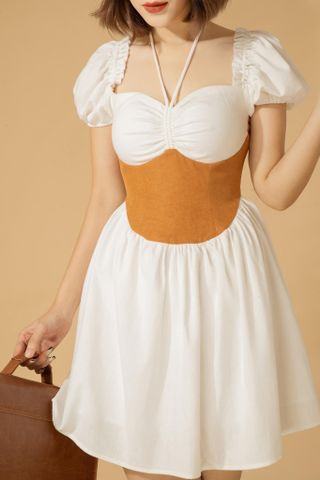  Đầm xoè 2 tầng phối beo phần eo họa tiết trơn - PRINCESS DRESS 