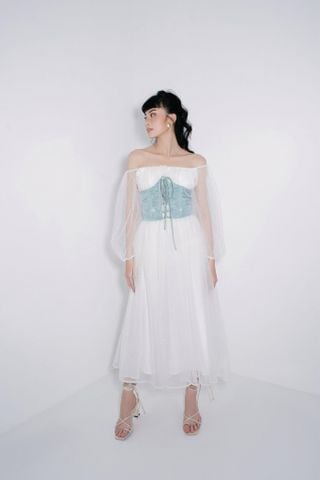  CLÉLIE Đầm trễ vai dáng dài kết hợp beo phối đan dây ADORE DRESS 