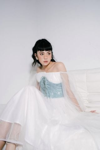  CLÉLIE Đầm trễ vai dáng dài kết hợp beo phối đan dây ADORE DRESS 