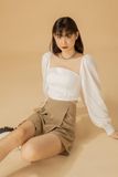  Áo croptop tay dài họa tiết trơn - WHITE CROP-TOP 