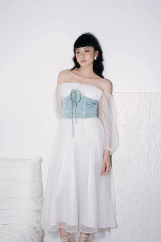  CLÉLIE Đầm trễ vai dáng dài kết hợp beo phối đan dây ADORE DRESS 