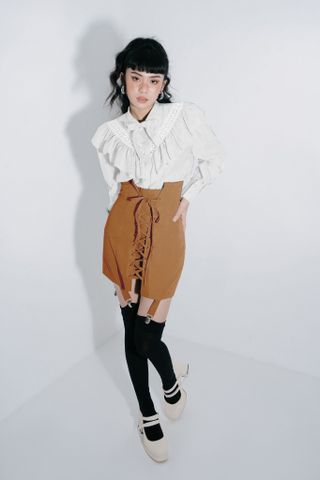  Áo sơ mi tay dài thắt nơ họa tiết - JOVEN SHIRT 