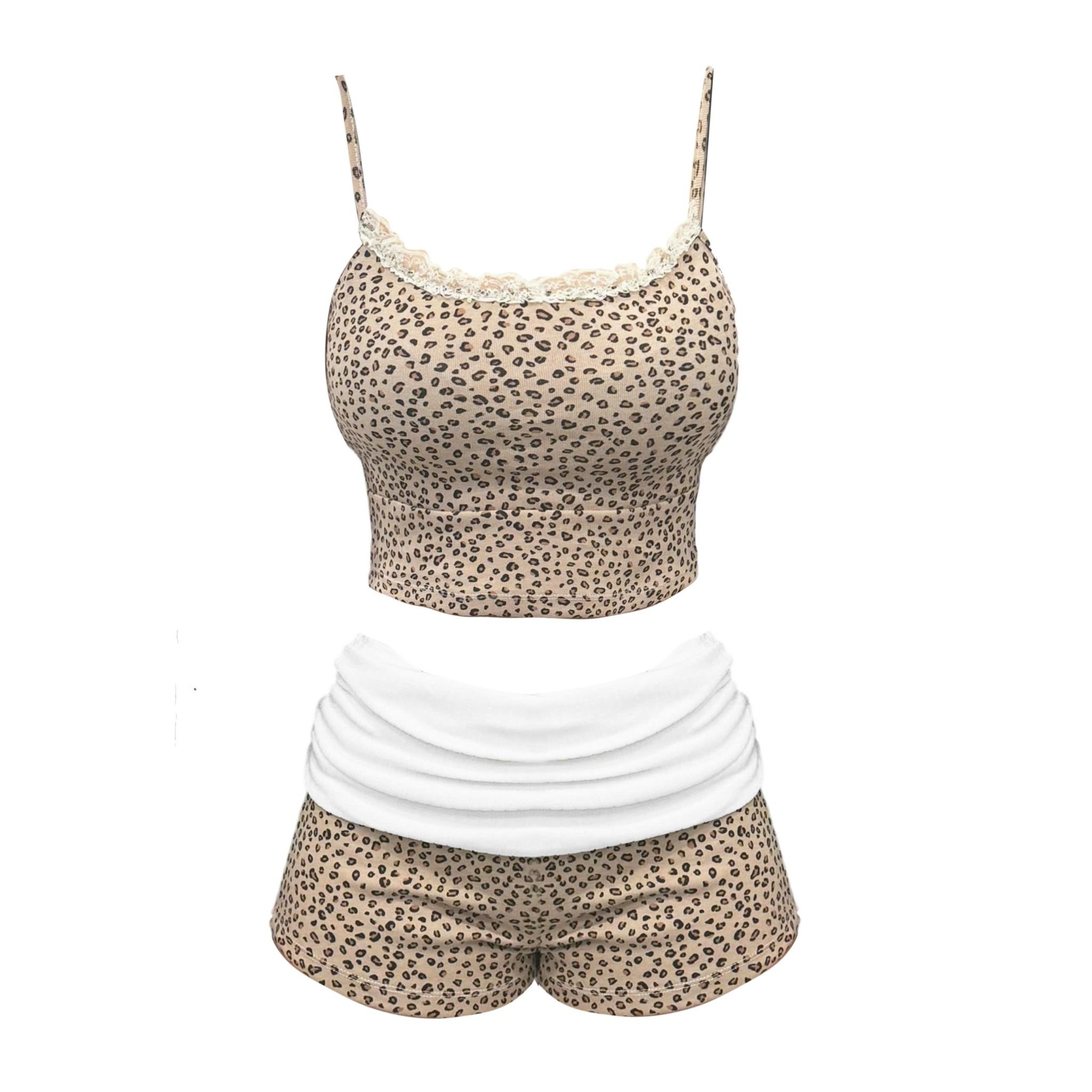  CLÉLIE Set ngủ hai dây phối ren và quần thun thiết kế nhún tăng vùng hông họa tiết basic MINNIE SET 