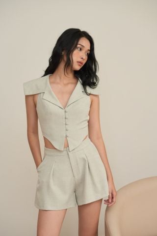  CLÉLIE Set áo sơmi không tay cổ chữ V và quần ngắn ống rộng AVIA SET 