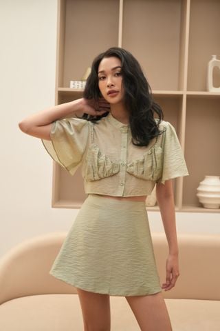 CLÉLIE Set áo sơmi và chân váy ngắn trơn SOKO SET 