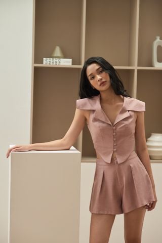  CLÉLIE Set áo sơmi không tay cổ chữ V và quần ngắn ống rộng AVIA SET 