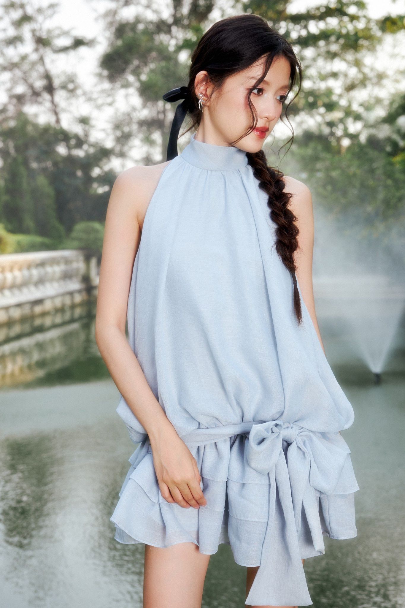  CLÉLIE Đầm yếm nữ ngắn rã 3 tầng thắt nơ ERIN DRESS 