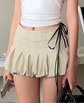  CLÉLIE Chân váy xếp ly trên dáng bí có nơ thắt MOONIE SKIRT 