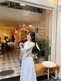  CLÉLIE Áo thun trễ vai tay dài thắt nơ tà chéo ZOEY TOP 