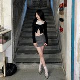  CLÉLIE Áo croptop nữ thun 2 lớp dài tay thắt nơ ERIKA TOP 