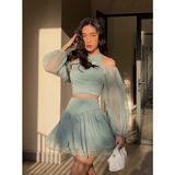  CLÉLIE Set áo croptop tay dài và chân váy xòe 2 tầng HELEN SET 