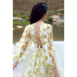  CLÉLIE Đầm xòe tay dài phồng họa tiết voan HERA DRESS 