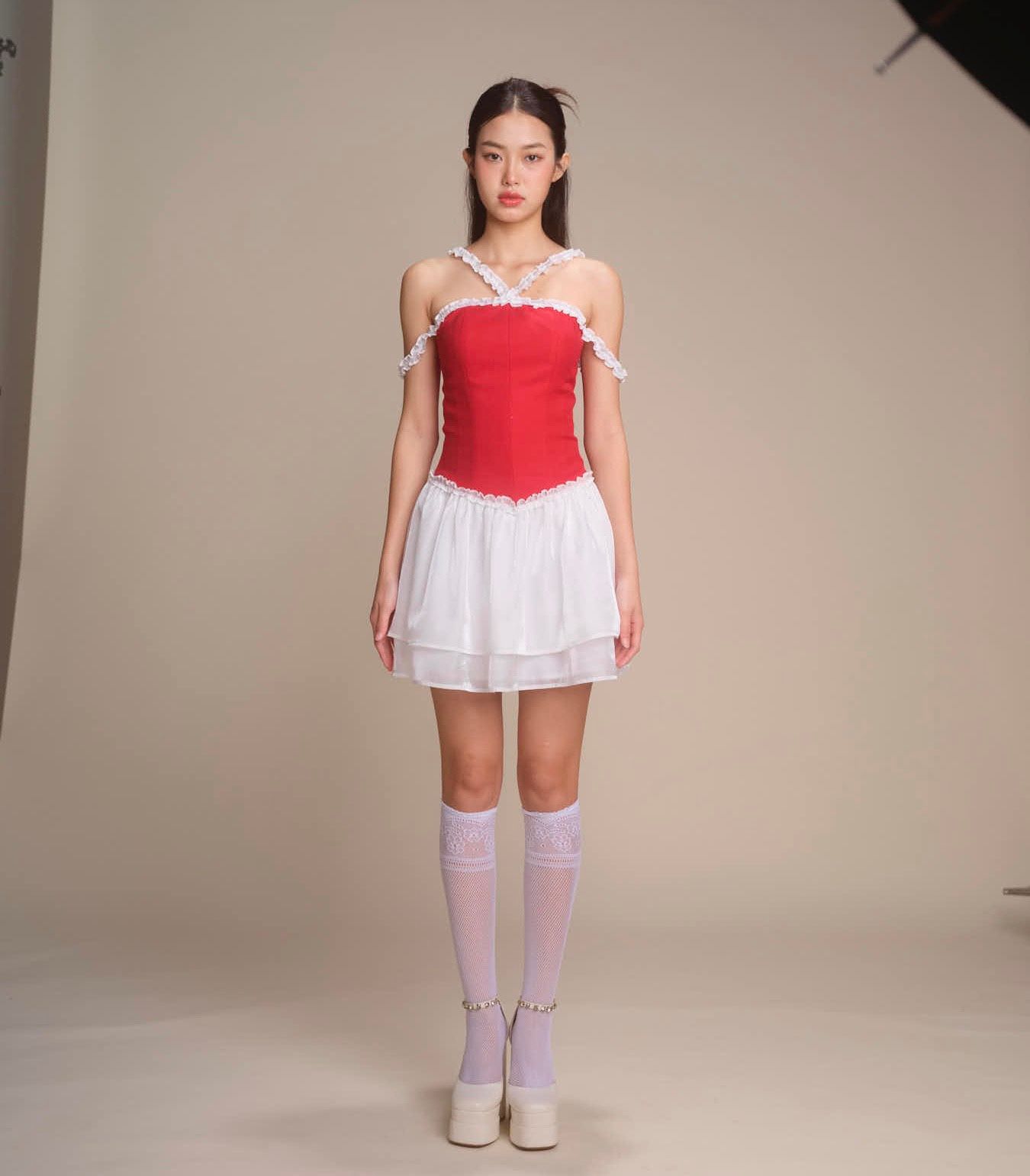  CLÉLIE Đầm phối organza 2 tầng bèo nhún dây vai JOLIE DRESS 