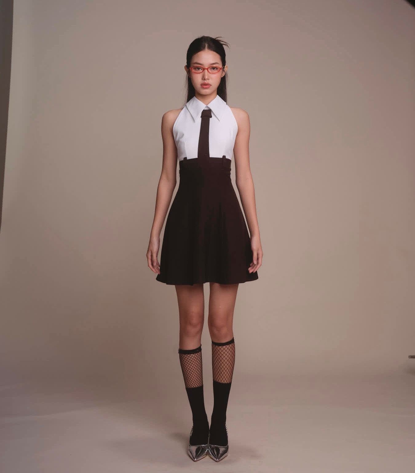  CLÉLIE Đầm xòe cà vạt không tay bâu sơ mi YUKI DRESS 