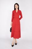  Đầm công sở chất liệu cotton cổ tim dáng midi dài tay FDC93257 