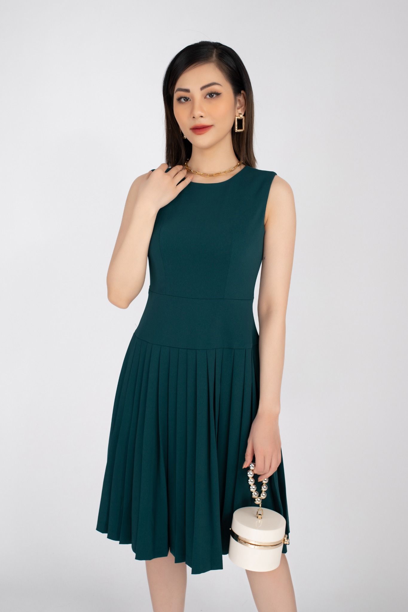Đầm ôm body TosonFashion cổ tròn eo xếp ly đổ bèo cá tính 41028C120