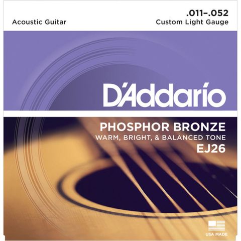 Dây Đàn Guitar Acoustic D'Addario EJ26 Phosphor Bronze, Custom Light, 11-52