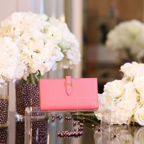  Hermes Bearn Long Wallet Rose GHW 