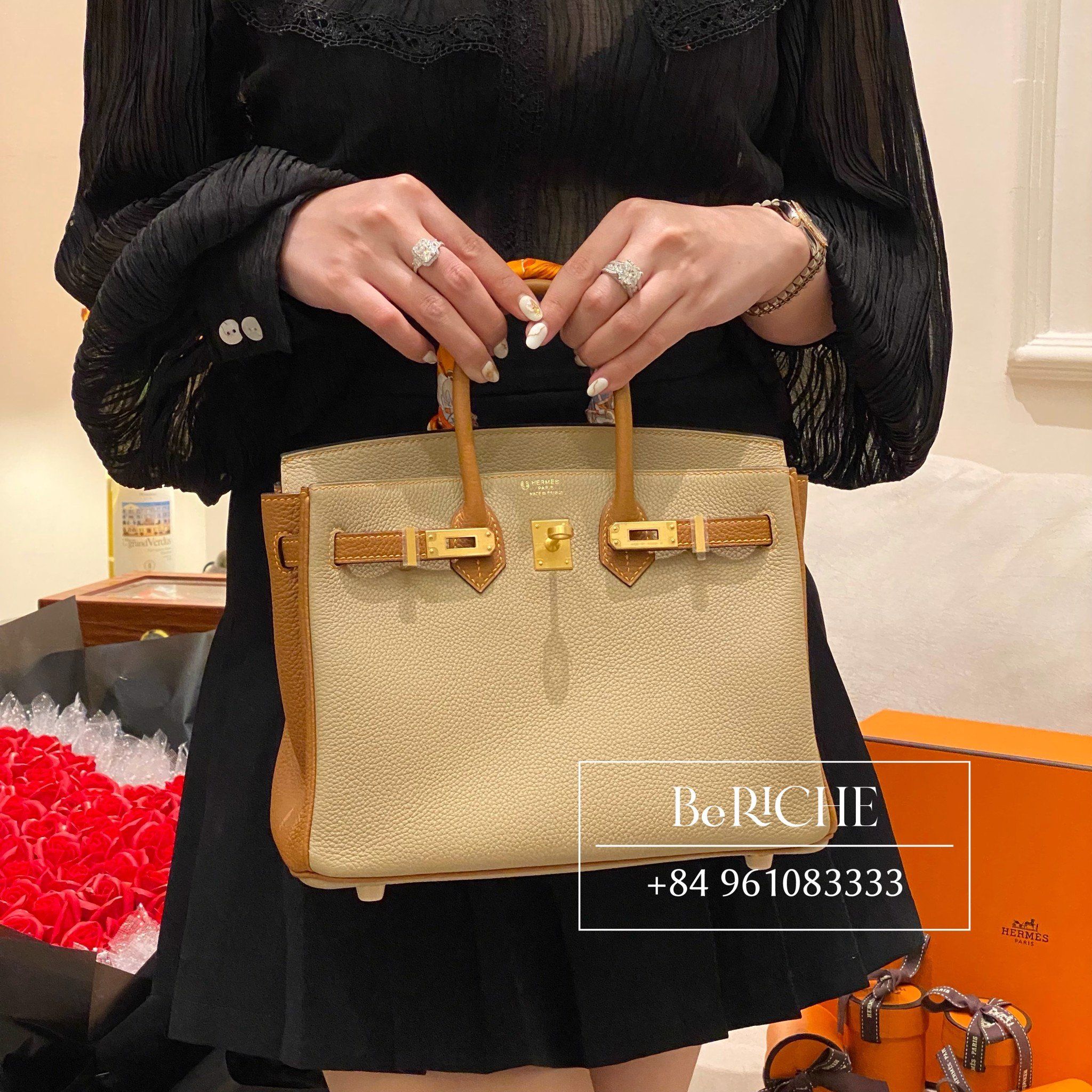 Birkin B25 Bicolor Togo Trench/Gold GHW