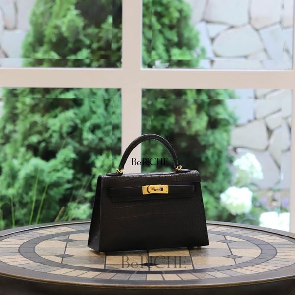  Kelly Mini K20 Crocodile Alligator Black Ghw 