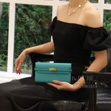  Kelly Wallet Epsom Bleu Paon GHW 