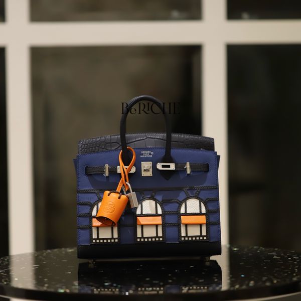  Hermes Night Sac Faubourg Birkin b20 Bleu Marine Matte Alligator PHW 
