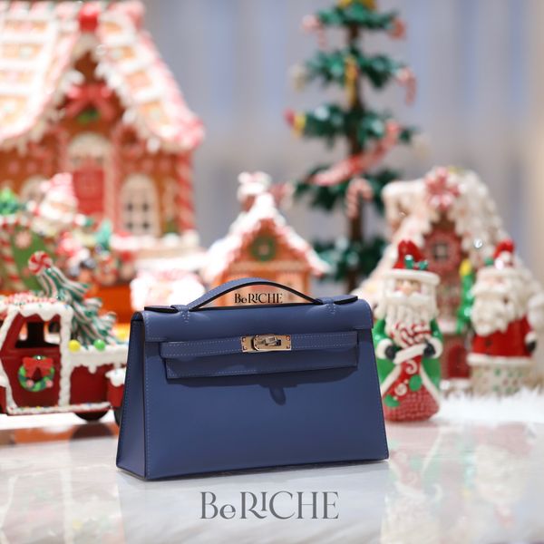  Kelly Pochette KP22 Swift Leather Bleu Agate PHW 