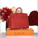  Birkin B25 Ostrich Rouge Vif GHW 
