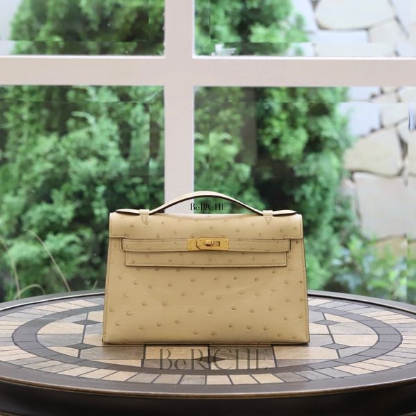  Kelly Pochette KP22 Ostrich Parchemin GHW 