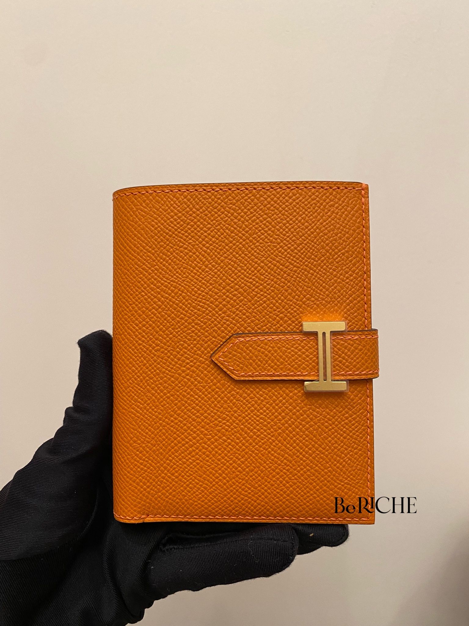  Hermes Wallet Bearn Compact Orange GHW 