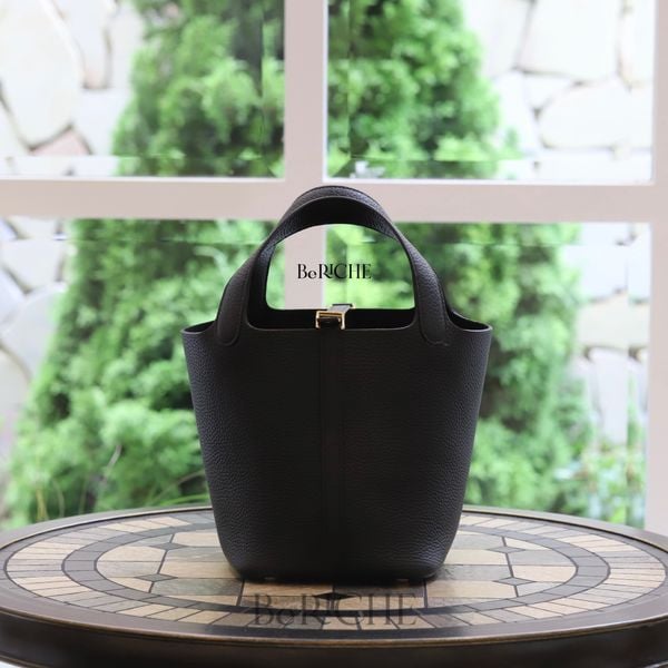  Picotin P18 Clemence Leather Black GHW 