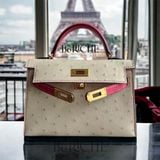  Kelly Mini HSs K20 Ostrich Bicolor (Parchemin/Rose Tyrien) 