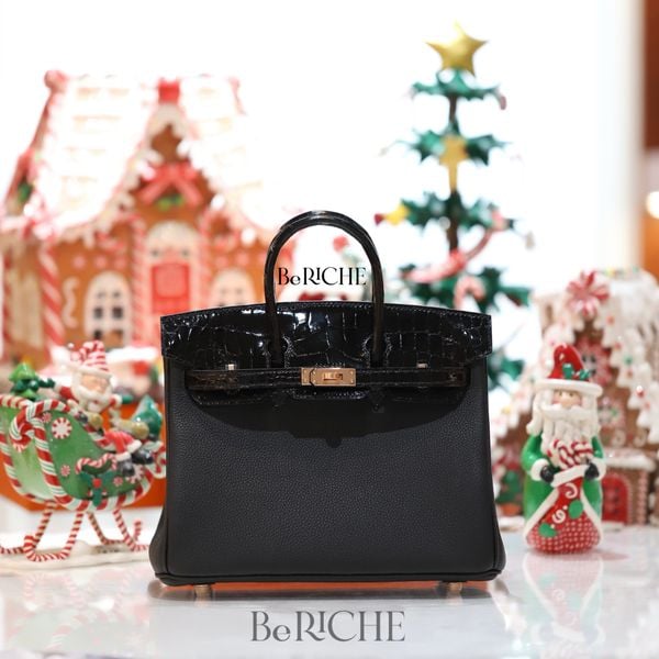  Birkin B25 Touch Togo/Crocodile Noir Black RGHW 