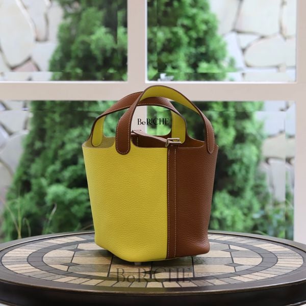  Picotin Hss P18 Clemence Leather Bicolor (Gold/Lime) 