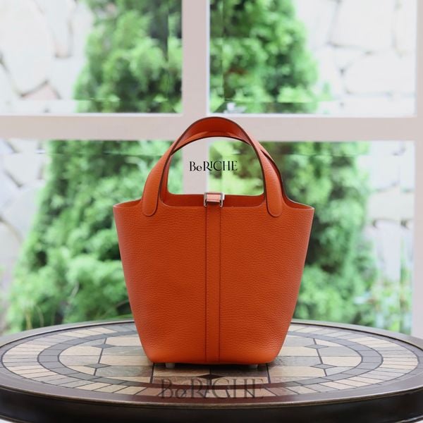  Picotin P18 Clemence Leather Feu Orange PHW 