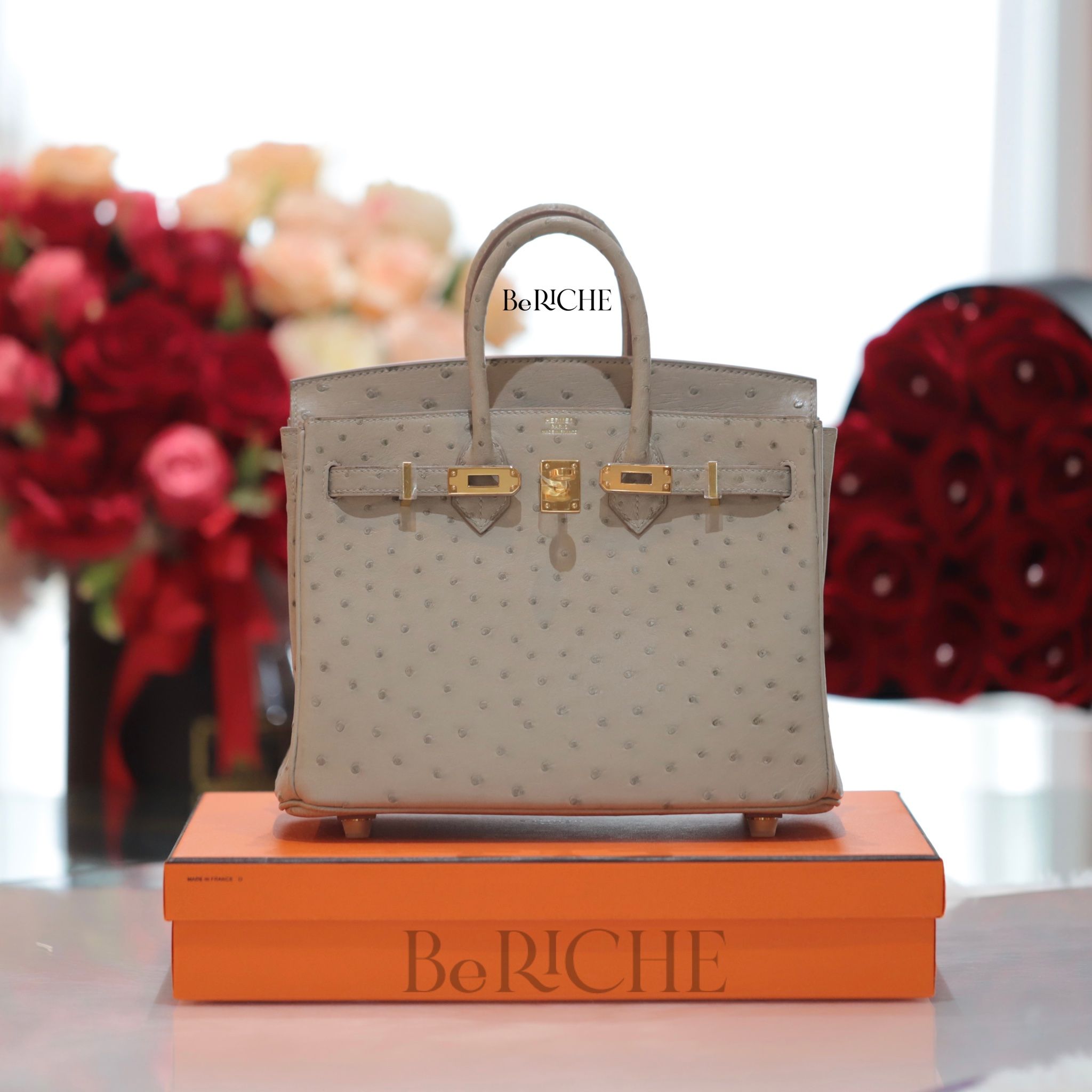 Birkin B25 Ostrich Gris GHW