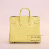  Birkin B25 Crocodile Jaune Bourgeon, Alligator Mississippi Matte PHW 