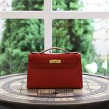  Kelly Pochette KP22 Ostrich Rouge Vif GHW 