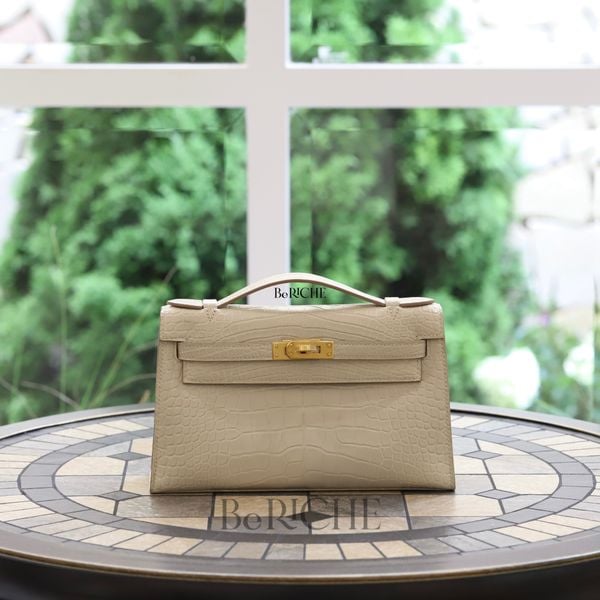  Kelly Pochette KP22 Crocodile Alligator Matte Beton 