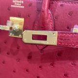  Birkin B25 Ostrich Rouge Vif GHW 