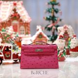  Kelly Pochette KP22 Ostrich Rose Tyrien 