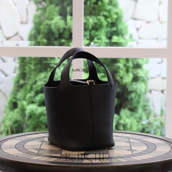  Picotin P18 Clemence Leather Black GHW 