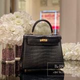  Kelly K25 Crocodile Matte Alligator Noir Black GHW 