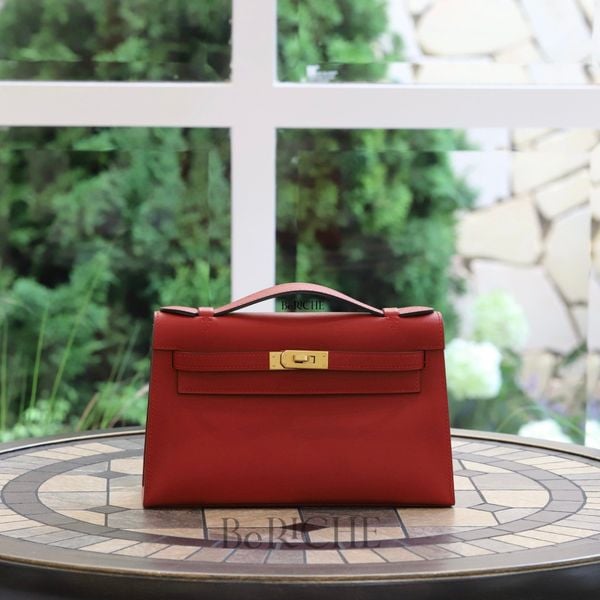  Kelly Pochette KP22 Swift Leather Rouge Cassaque 