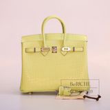  Birkin B25 Crocodile Jaune Bourgeon, Alligator Mississippi Matte PHW 