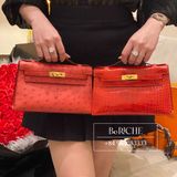  Kelly Pochette KP22 Ostrich Rouge Vif GHW 