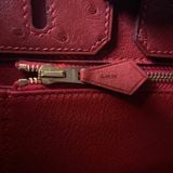  Birkin B25 Ostrich Rouge Vif GHW 
