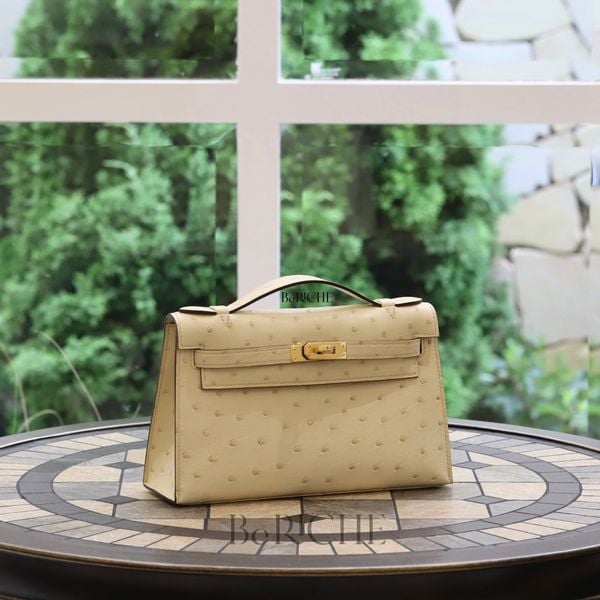  Kelly Pochette KP22 Ostrich Parchemin GHW 